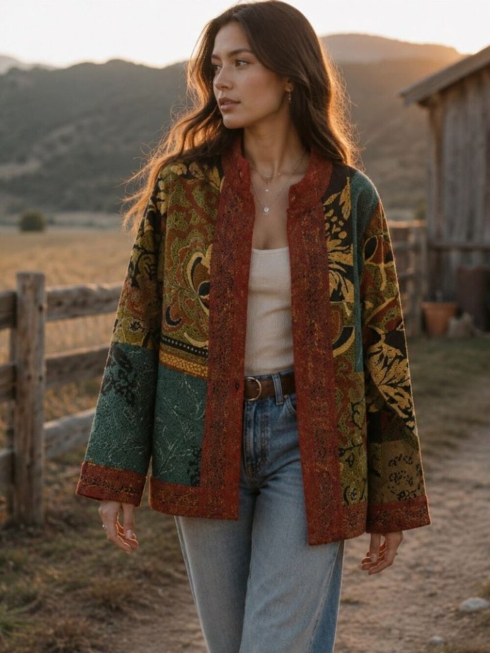 VTG Parsley & Sage Patchwork Jacket XL Boho Artsy Tapestry Western Eclectic Chic